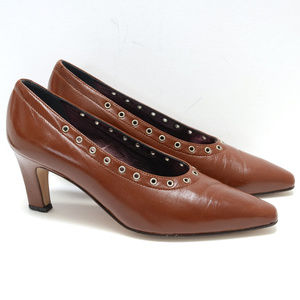 Vintage 90s Cognac Brown Grommet Italian Heels 6.5